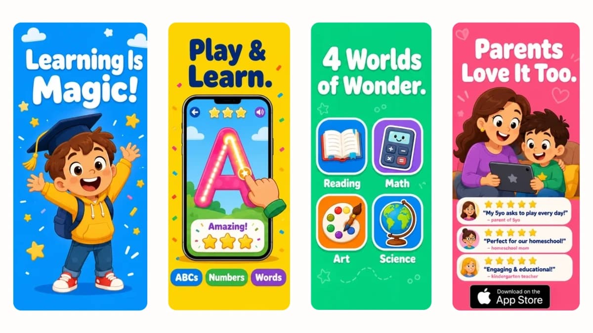 Kids learning and educational app screenshots
