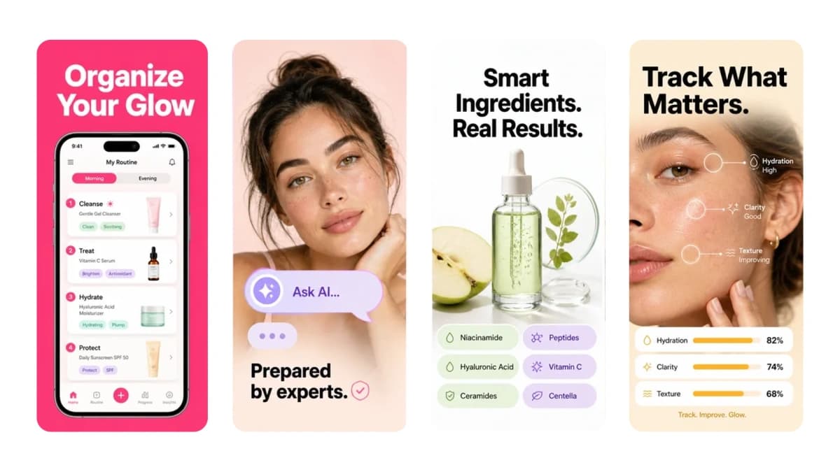 Skincare routine app screenshots