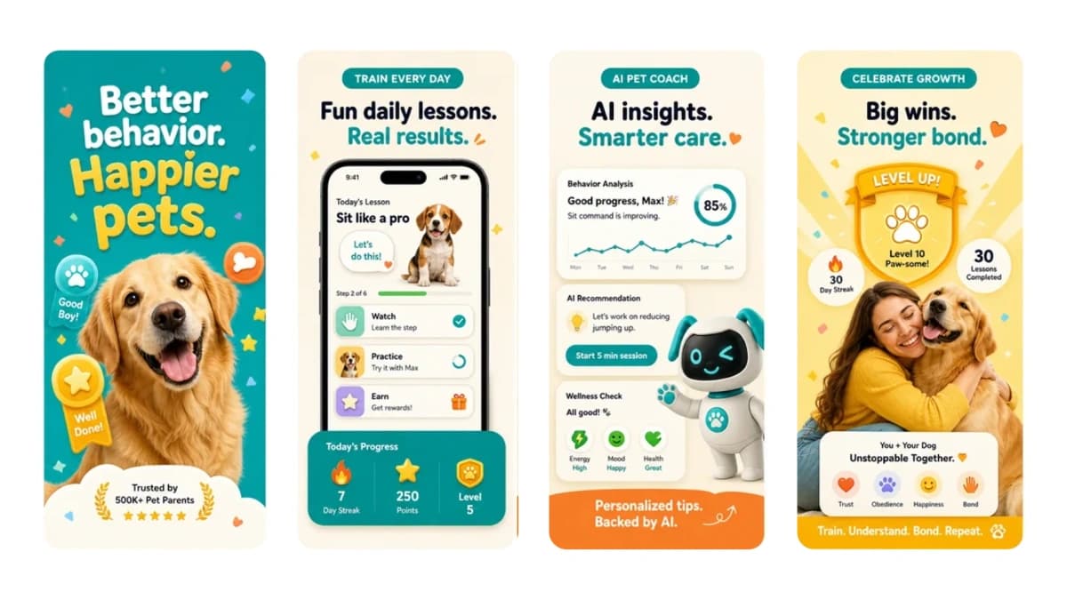 Pet training app screenshots